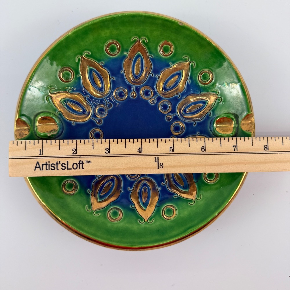 Vintage Bitossi Soraya Thai Silk Ashtray Aldo Londi Italy MCM Pottery Dish 7.5" - Picture 9 of 9